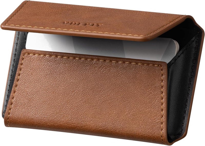VULKIT Leather Business Card Holder Case for Men Slim Pocket Business Card Wallet Name Card Case Holder, Holds 20 Business Cards Brown - Image 1